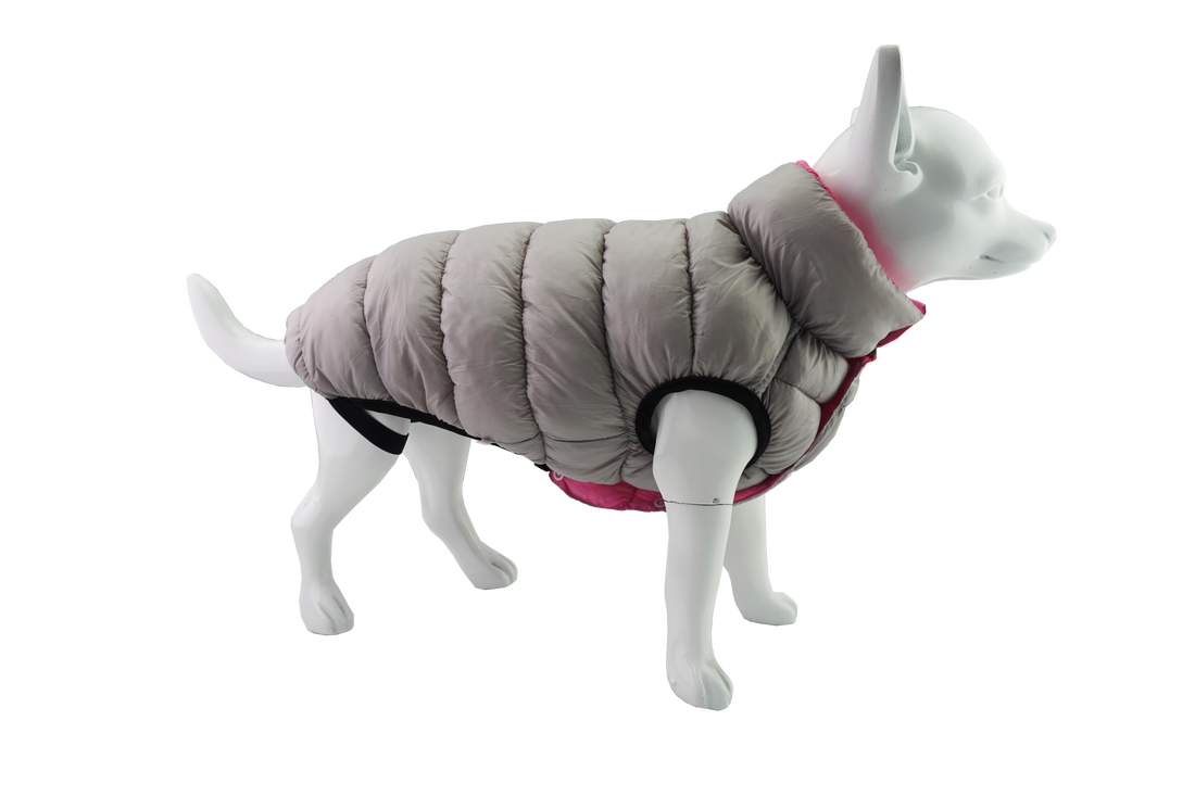 Dan & Sam Dog Reversible Puffer Jacket – Pink/Grey