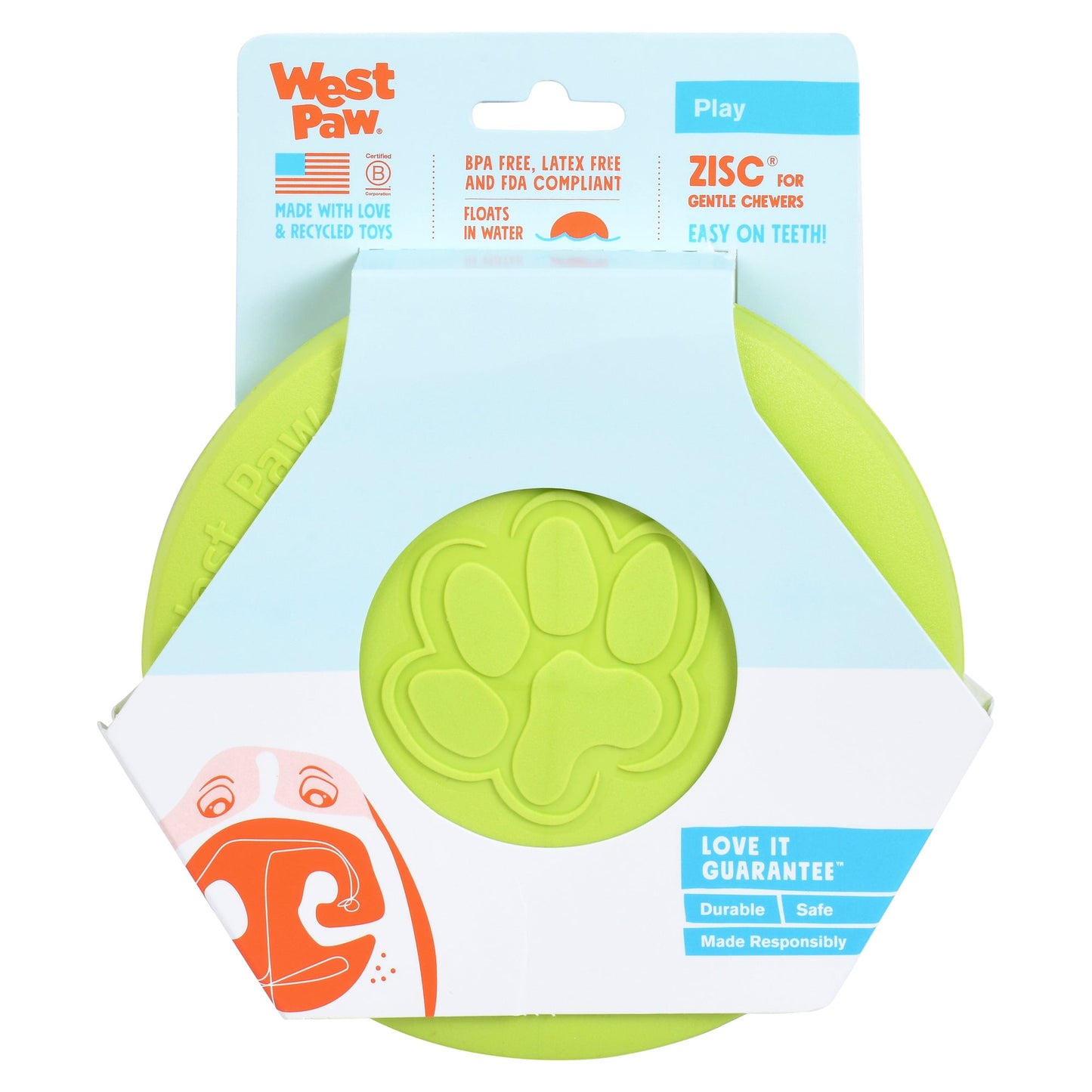 West Paw Zisc Flying Disc Fetch Dog Toy - Green