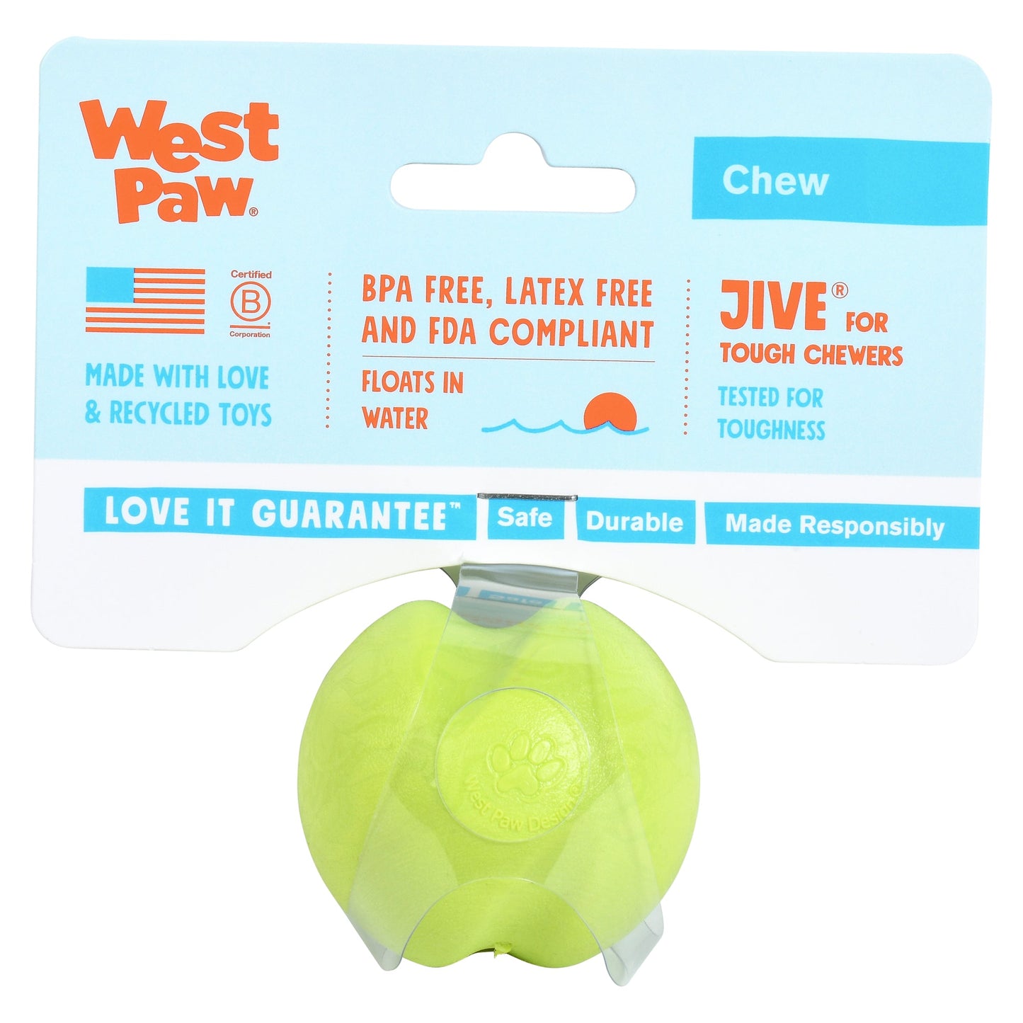 West Paw Jive Zogoflex Fetch Ball Tough Dog Toy - Green